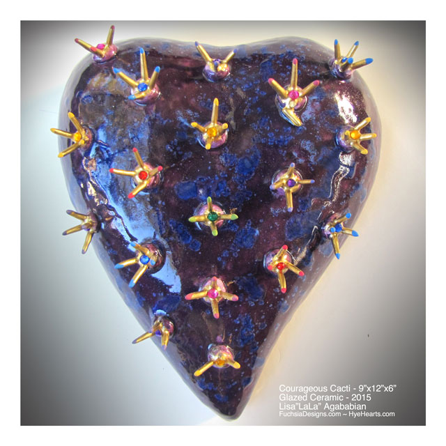 2015 Courageous Cacti Jeweled Large Ceramic Heart Wall Sculpture