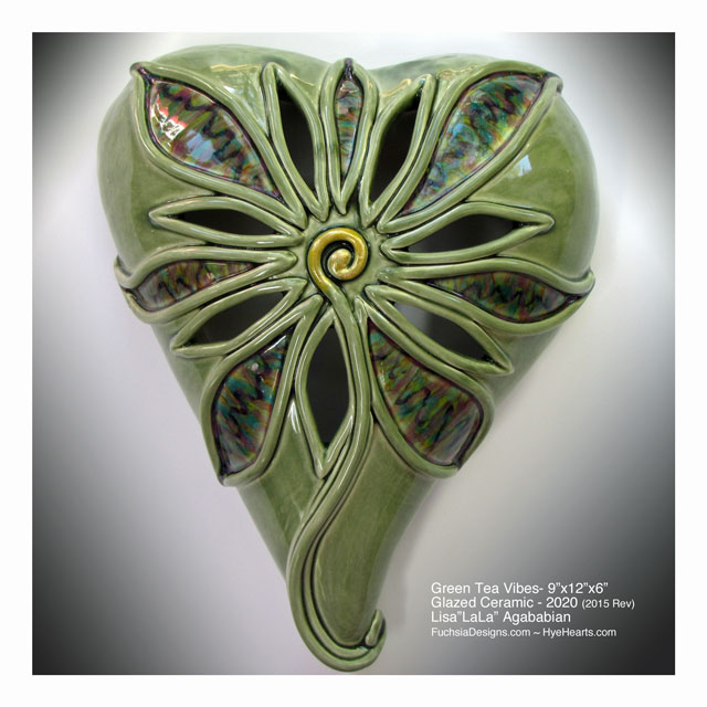 2020 Green Tea Vibrations Ceramic Heart Wall Sculpture