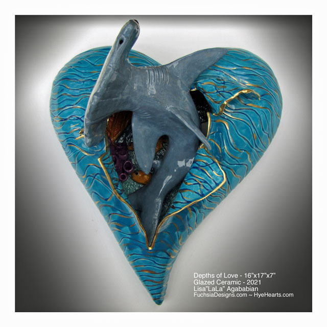 2021DepthsOfLove(Hammerhead) Ceramic Heart Wall Sculpture Commission