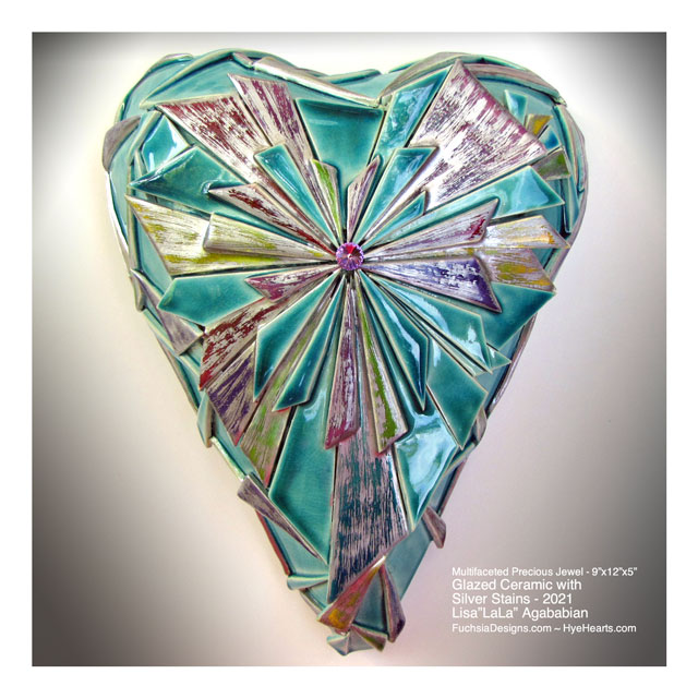 2021Multifaceted Precious Jewel Large Ceramic Heart Wall Sculpture
