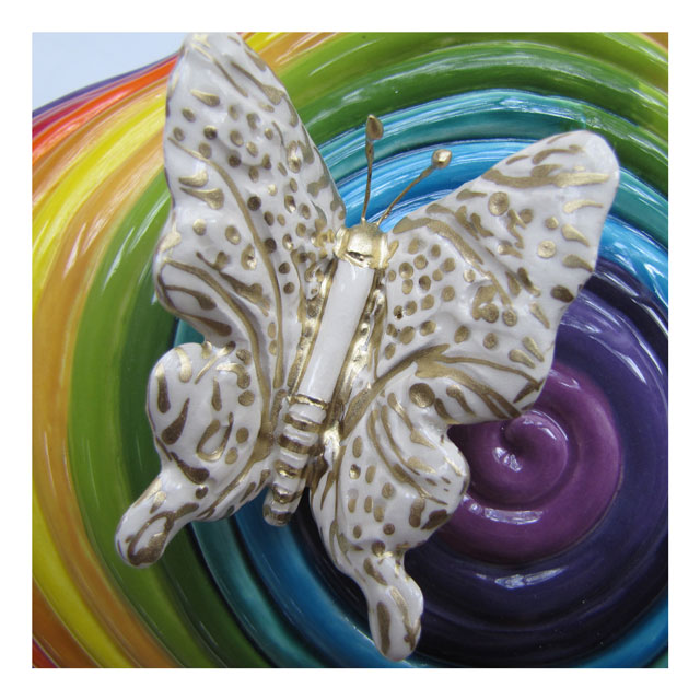 Butterfly on Spiraling into Ecstasy Ceramic Heart Wall Sculpture