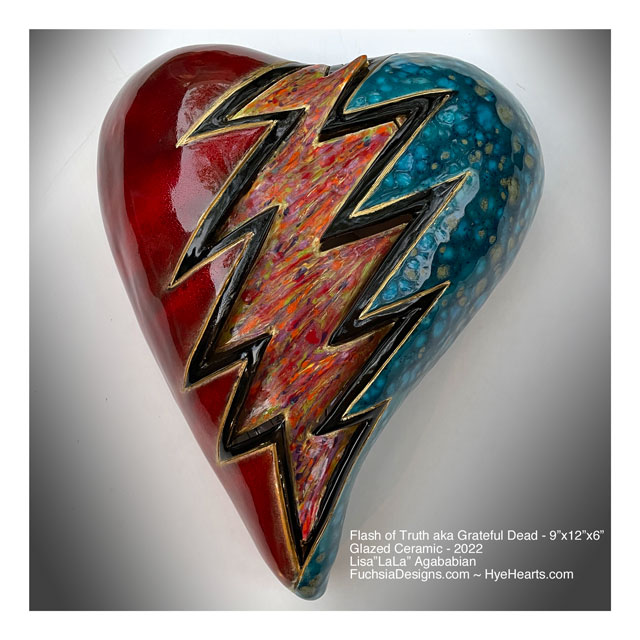 2022 Flash of Truth aka Grateful Dead Large Ceramic Heart Wall Sculpture