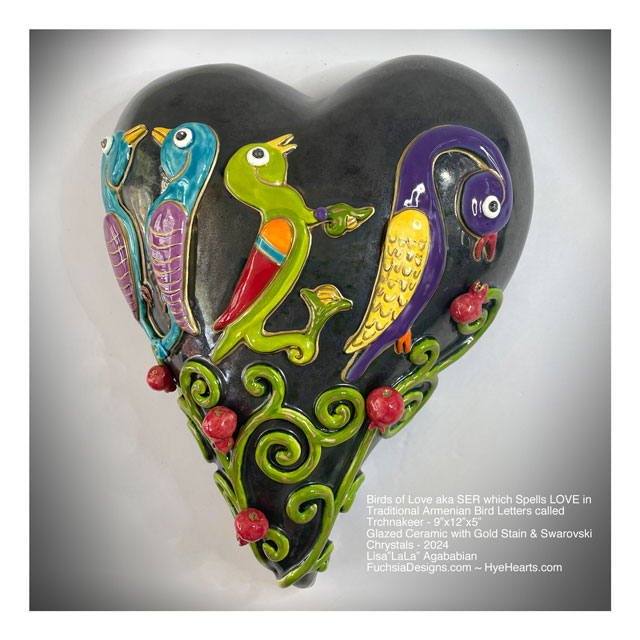 SER-Birds of Love Ceramic Heart Wall Hanging